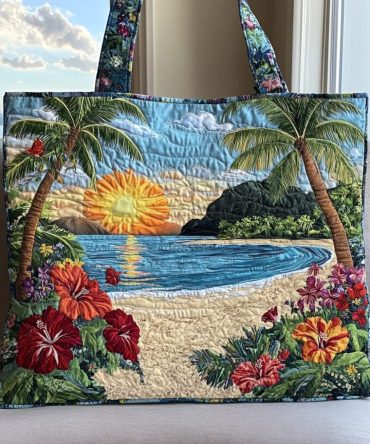 Tropical Sunset Quilted Tote Bag