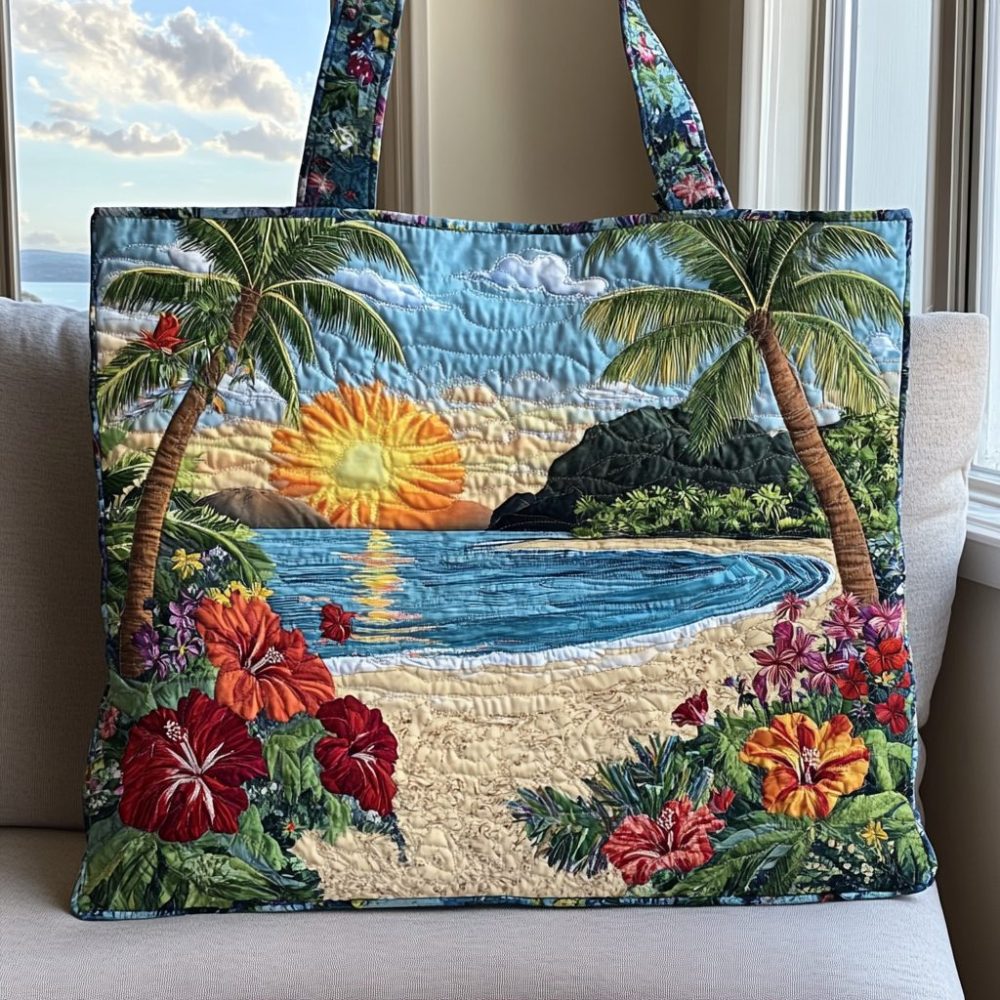 Tropical Sunset Quilted Tote Bag