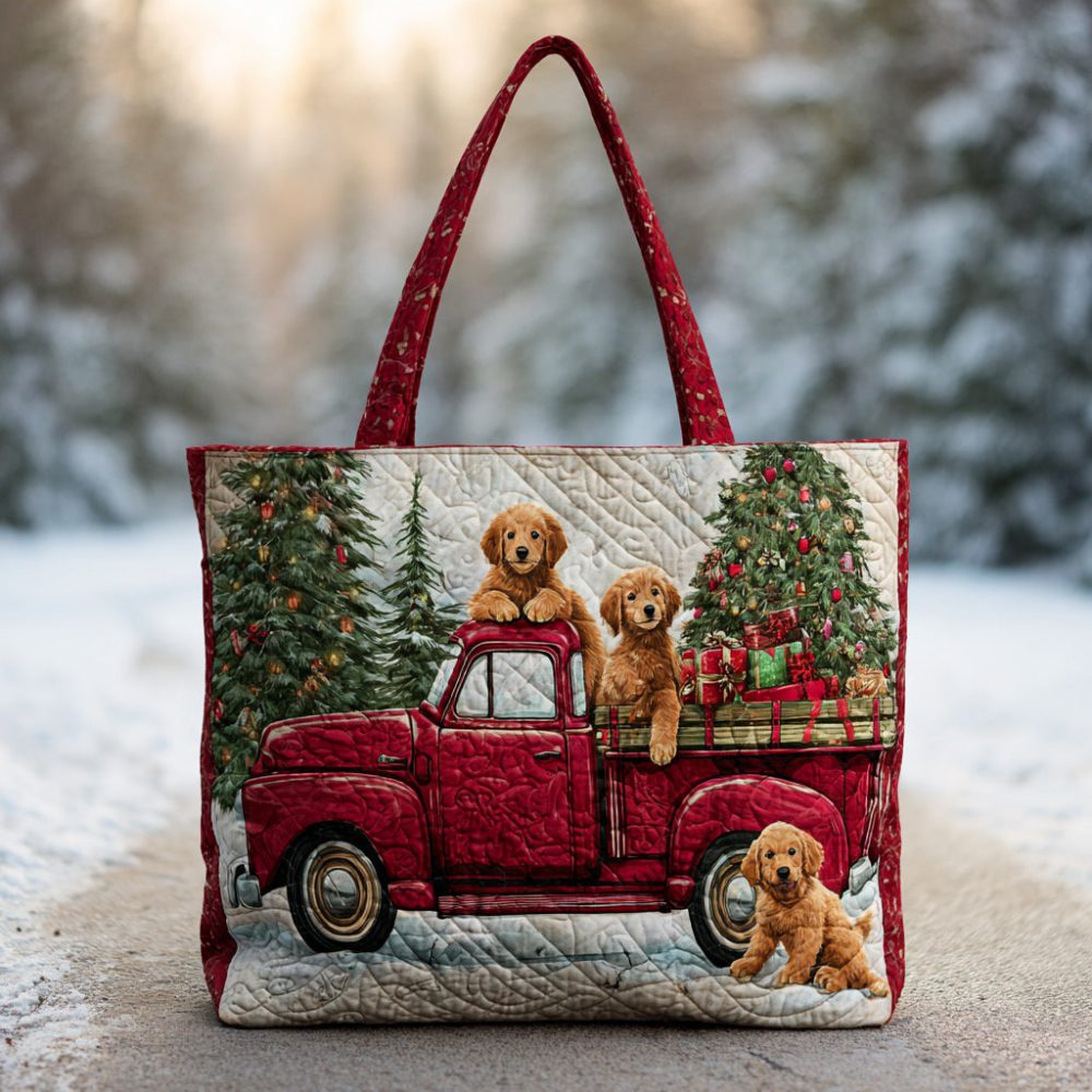 Truck Golden Retriever Quilted Tote Bag