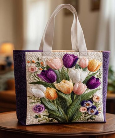 Tulip Garden Walk Quilted Tote Bag