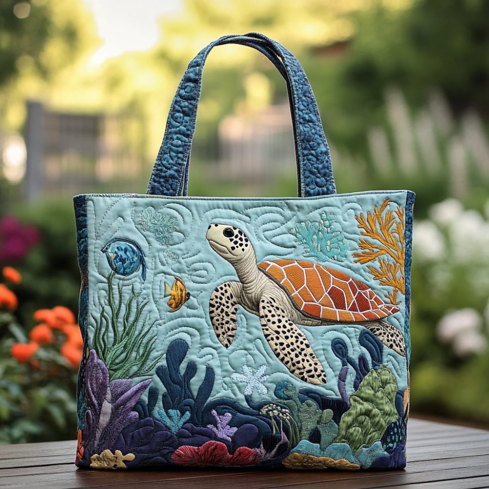 Turtle Shores Quilted Tote Bag