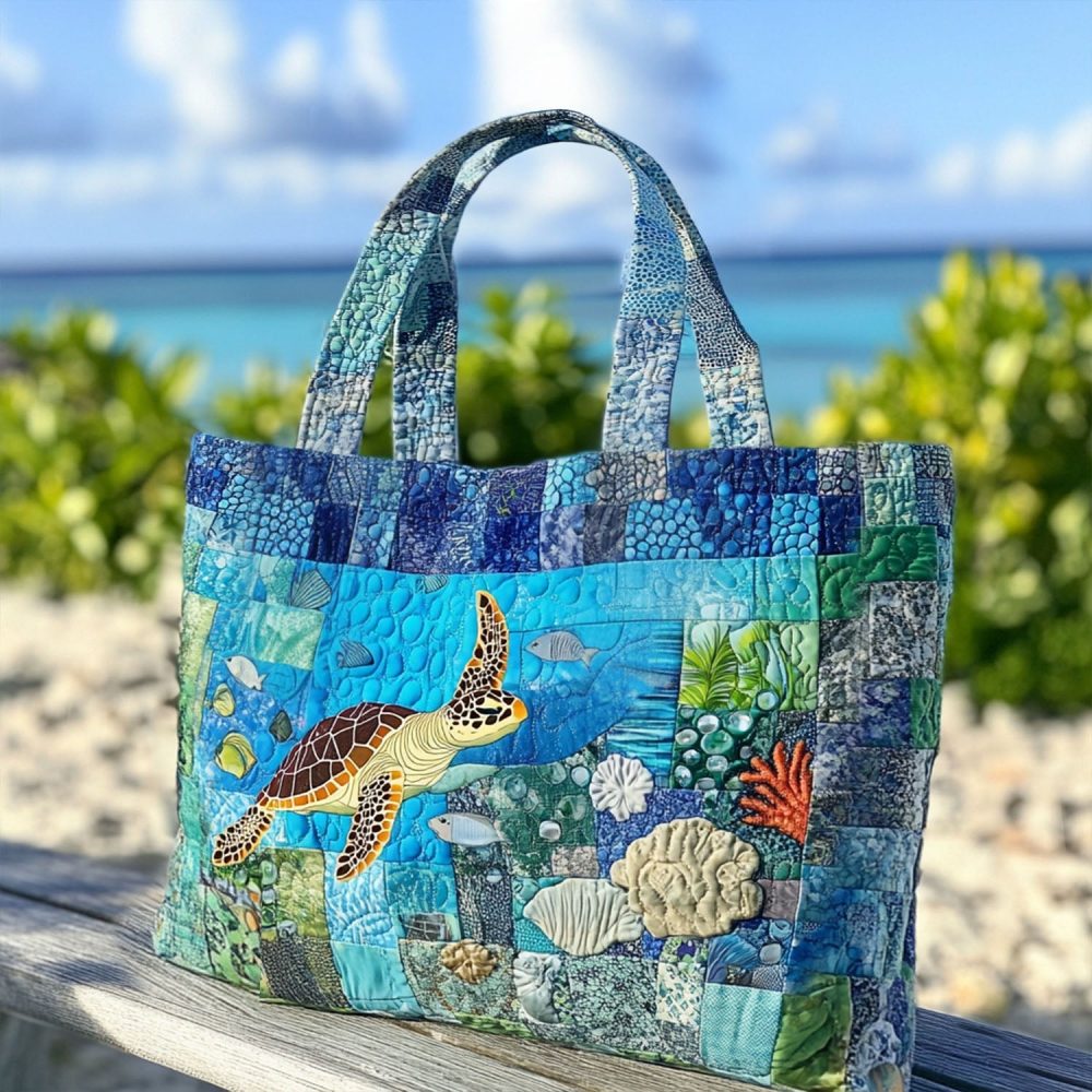Turtle Tango Quilted Tote Bag