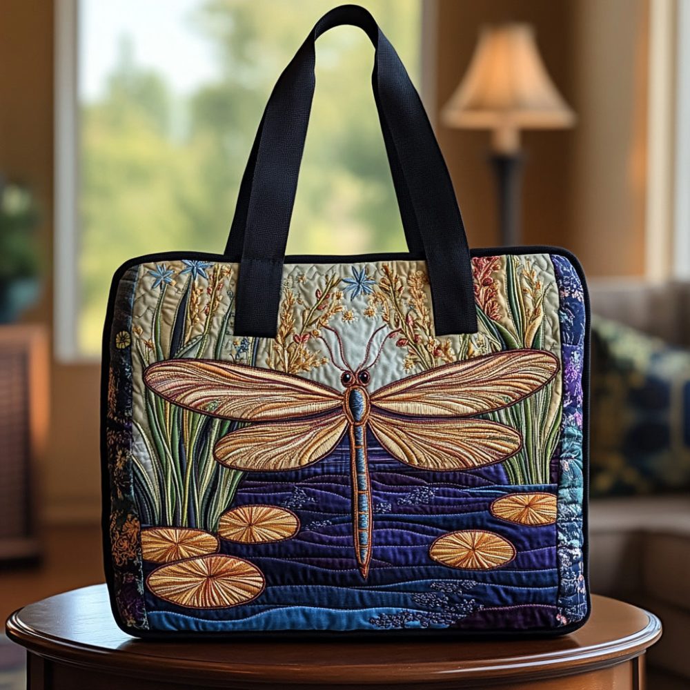 Twilight Dragonfly Quilted Tote Bag