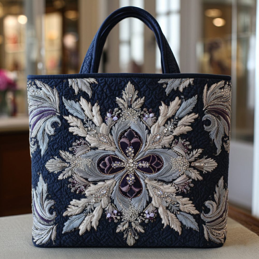 Twilight Snowflake Pattern Quilted Tote Bag