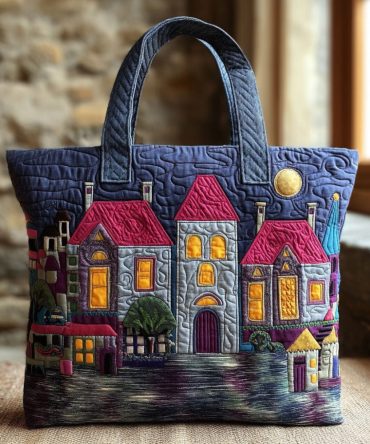 Twilight Village Quilted Tote Bag