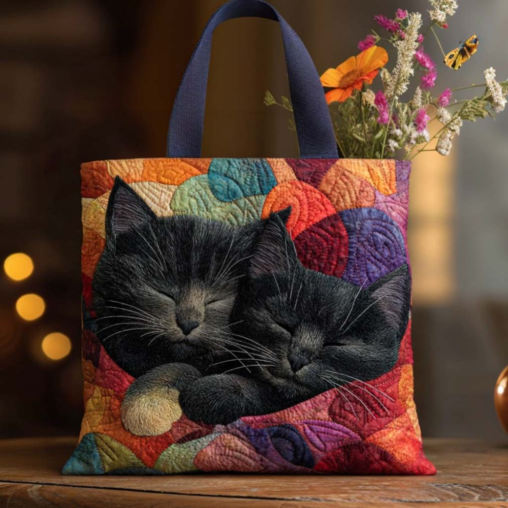 Twin Cats Quilted Tote Bag