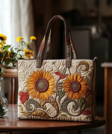 Twin Sunflower Charm Quilted Tote Bag