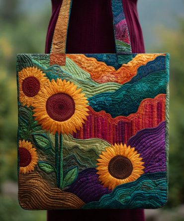 Vibrant Sunflower Quilted Tote Bag