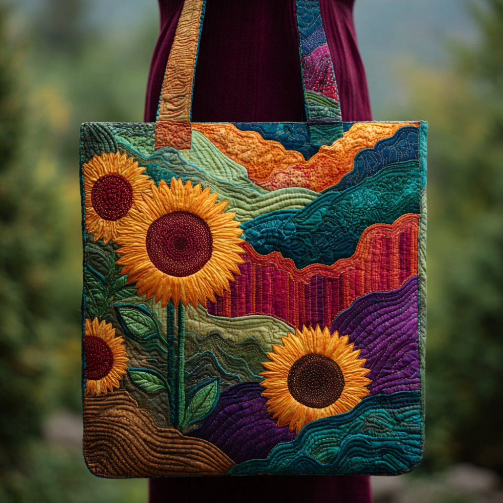 Vibrant Sunflower Quilted Tote Bag