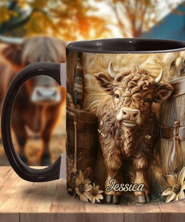 Vintage Beautiful Highland Cow - Personalized Accent Mug