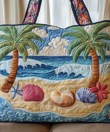 Wave Shells Quilted Tote Bag