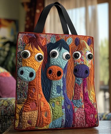 Whimsical Horse Quilted Tote Bag