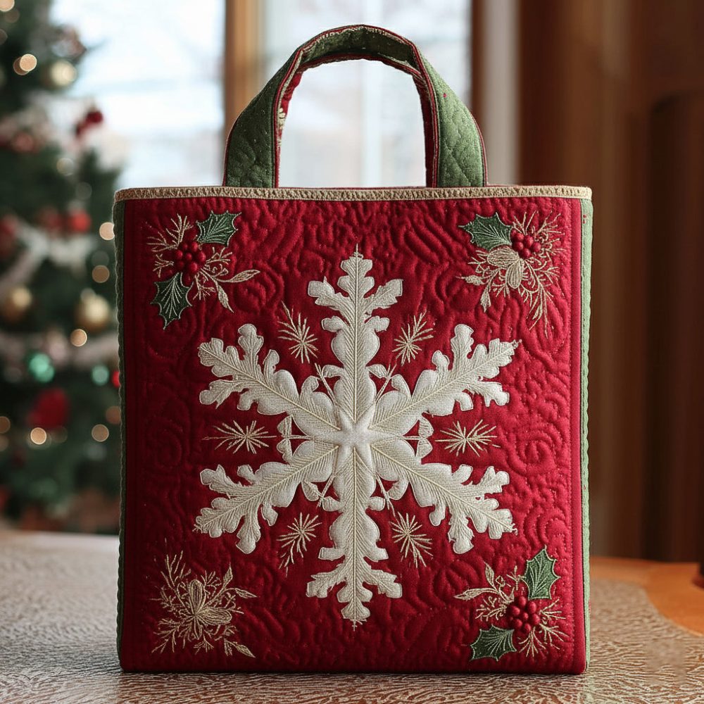 Whimsical Snowflake Burst Quilted Tote Bag