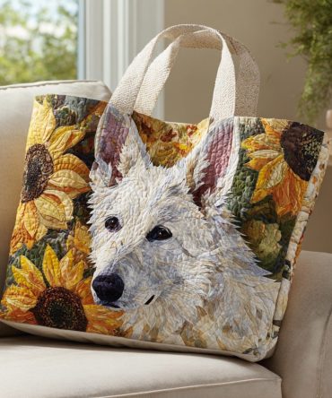 White German Shepherd Sun Quilted Tote Bag