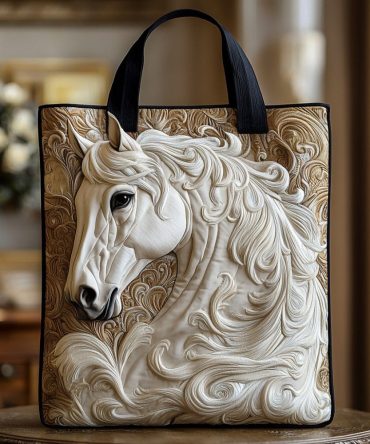 White Horse Grace Quilted Tote Bag