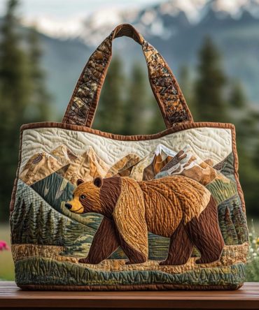 Wild Bear Quilted Tote Bag