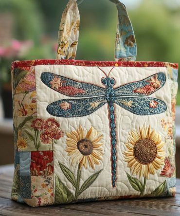 Winged Bloom Quilted Tote Bag