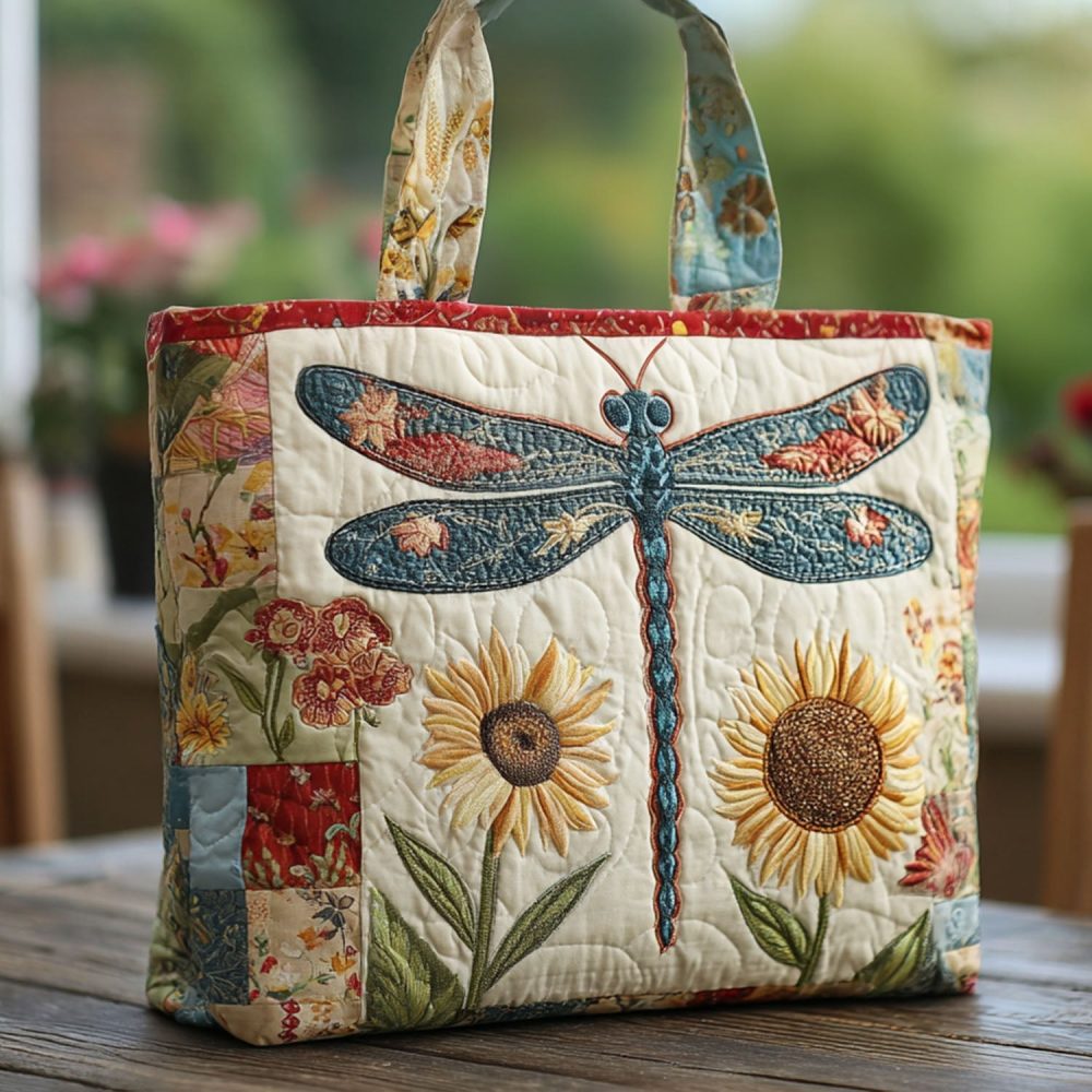 Winged Bloom Quilted Tote Bag