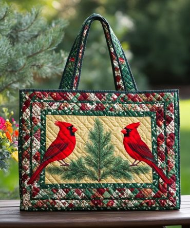 Winter Cardinal Quilted Tote Bag