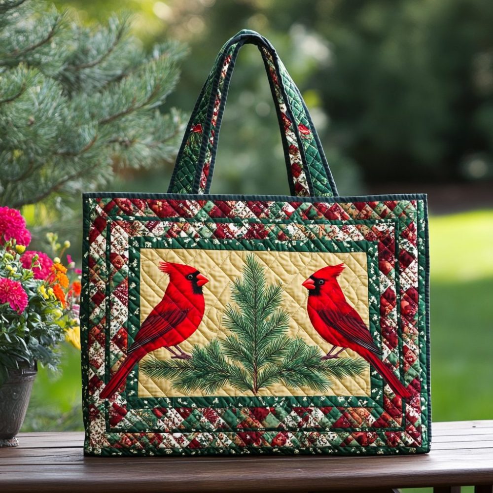 Winter Cardinal Quilted Tote Bag