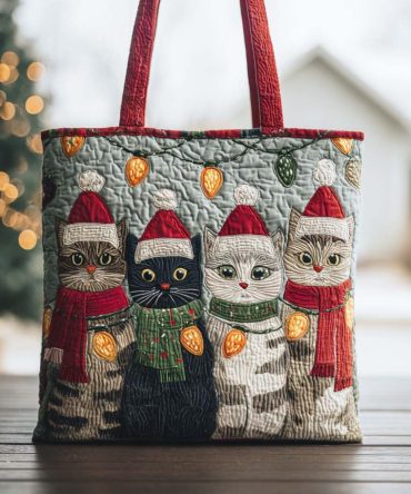 Winter Cat Quilted Tote Bag