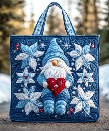 Winter Heart Gnome Quilted Tote Bag