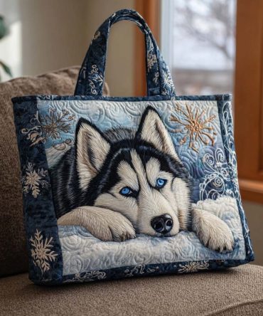 Winter Husky Rest Quilted Tote Bag