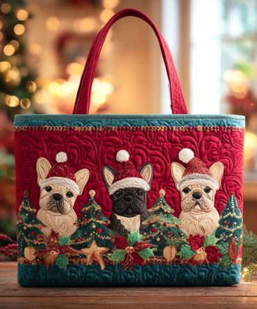 Winter Puppy Cheer Quilted Tote Bag