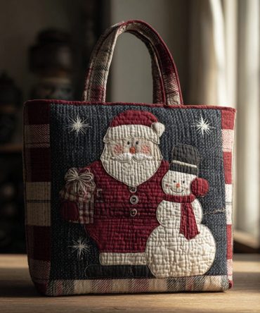 Winter Santa Claus Quilted Tote Bag