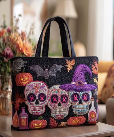 Witchy Skulls Bloom Quilted Tote Bag