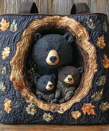 Woodland Bear Family Quilted Tote Bag