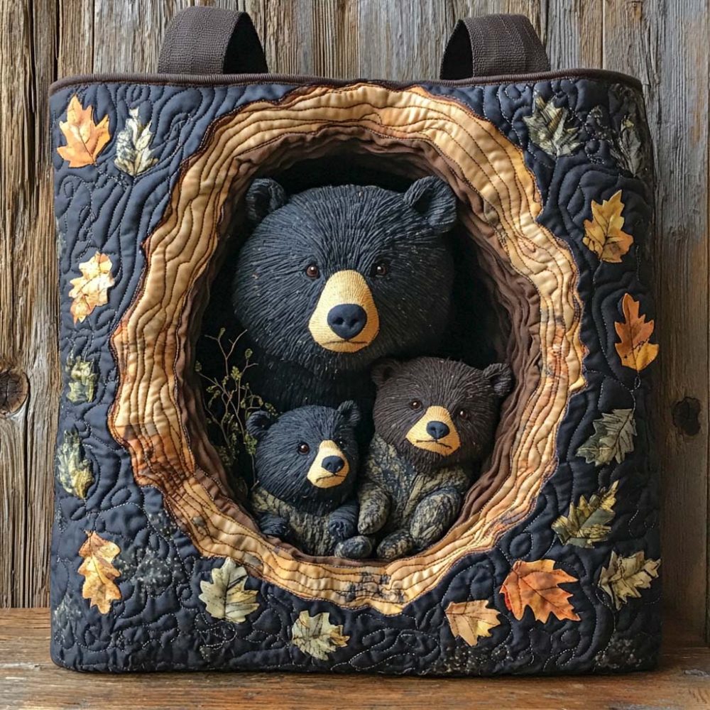 Woodland Bear Family Quilted Tote Bag
