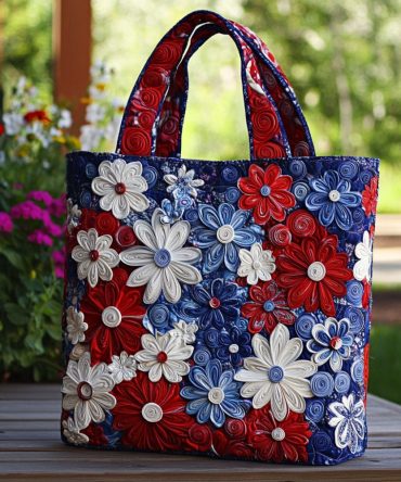 Yankee Doodle Petals Quilted Tote Bag