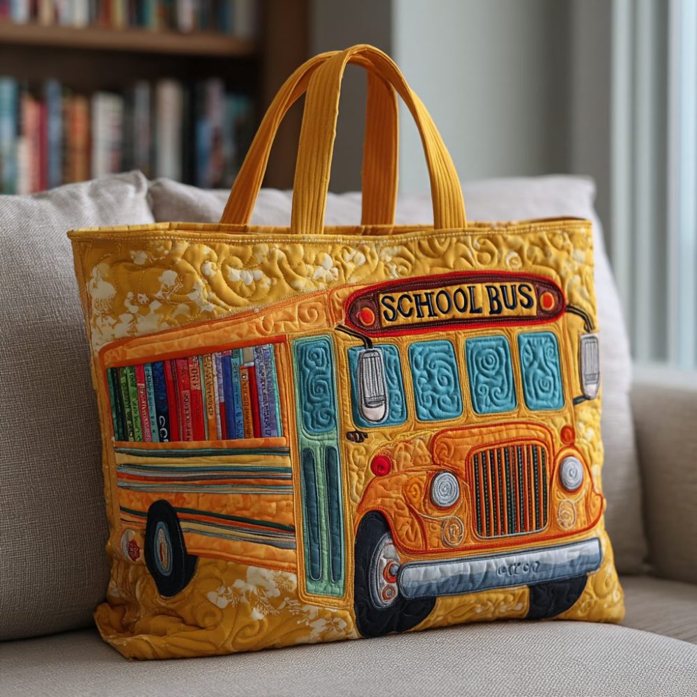 Yellow Bus Quilted Tote Bag