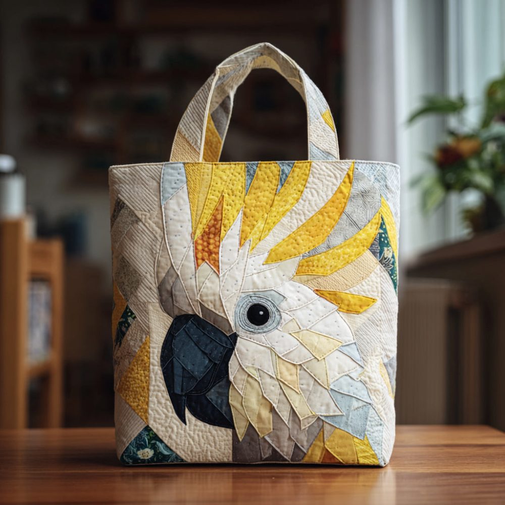 Yellow Crested Cockatoo Quilted Tote Bag