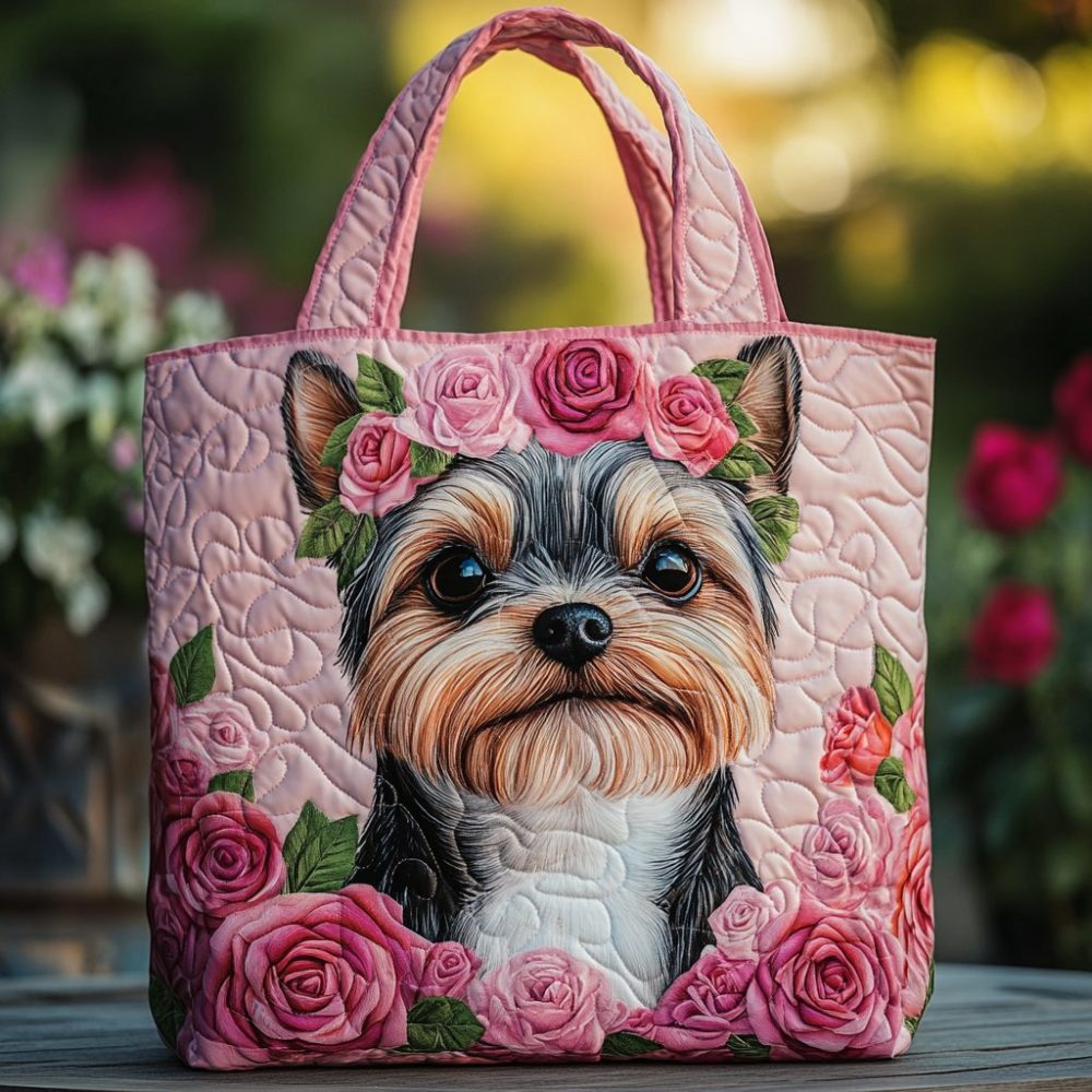 Yorkie Glow Quilted Tote Bag
