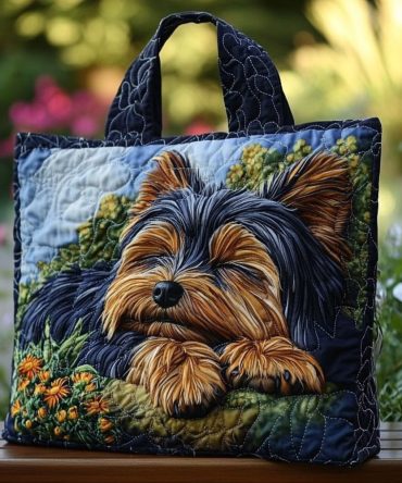 Yorkie Heart Quilted Tote Bag