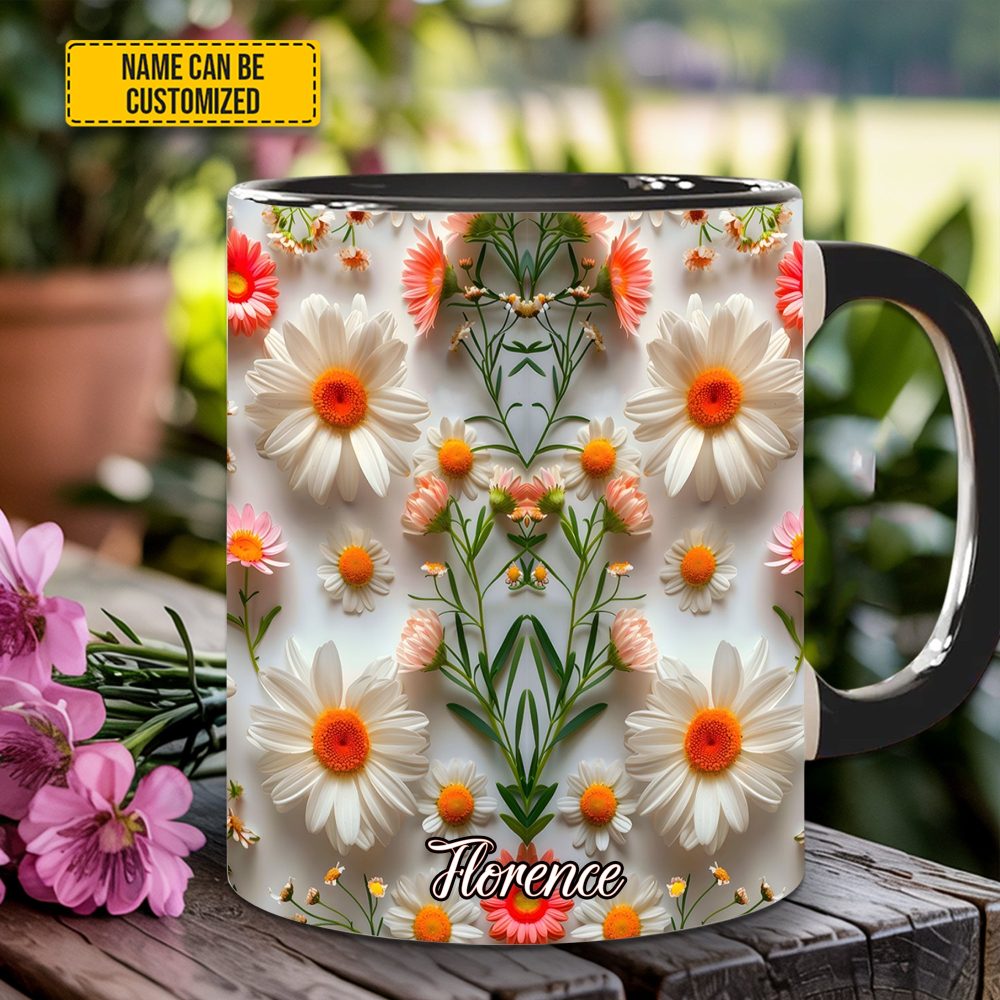 Daisy Flower Accent Mug - Personalized Accent Mug - Image 2
