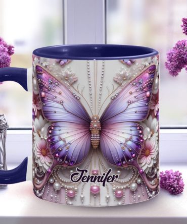 Flowers Butterflies - Personalized Butterfly Accent Mug