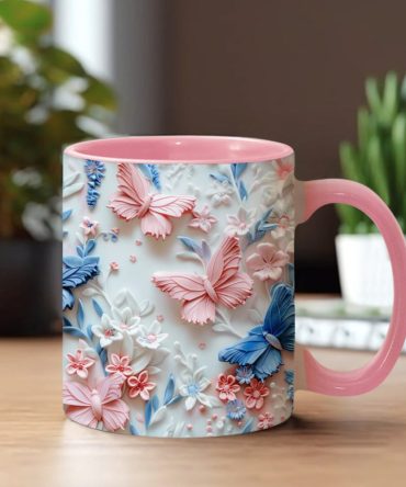 Personalize Blue & Pink Butterflies Accent Mug
