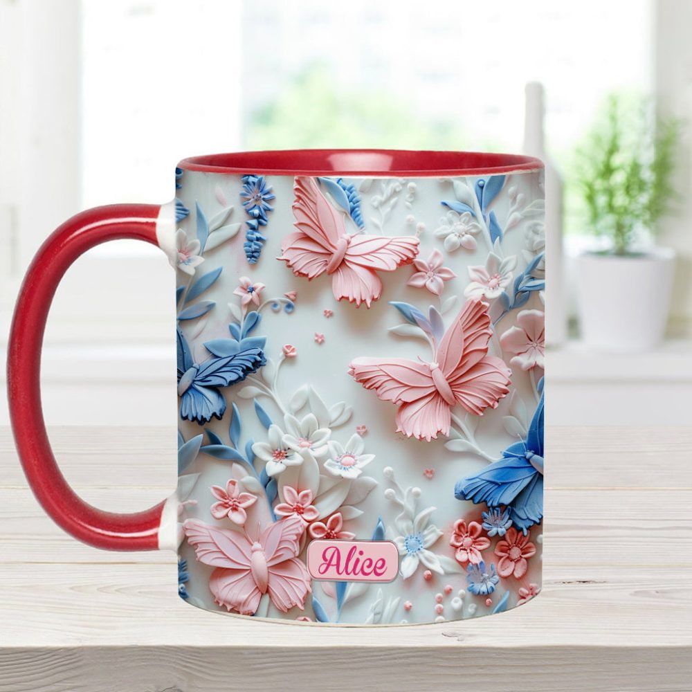 Personalize Blue & Pink Butterflies Accent Mug - Image 6