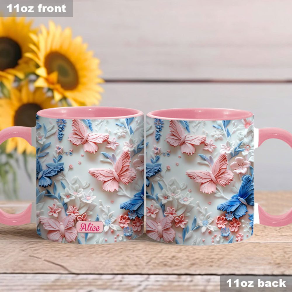 Personalize Blue & Pink Butterflies Accent Mug - Image 9