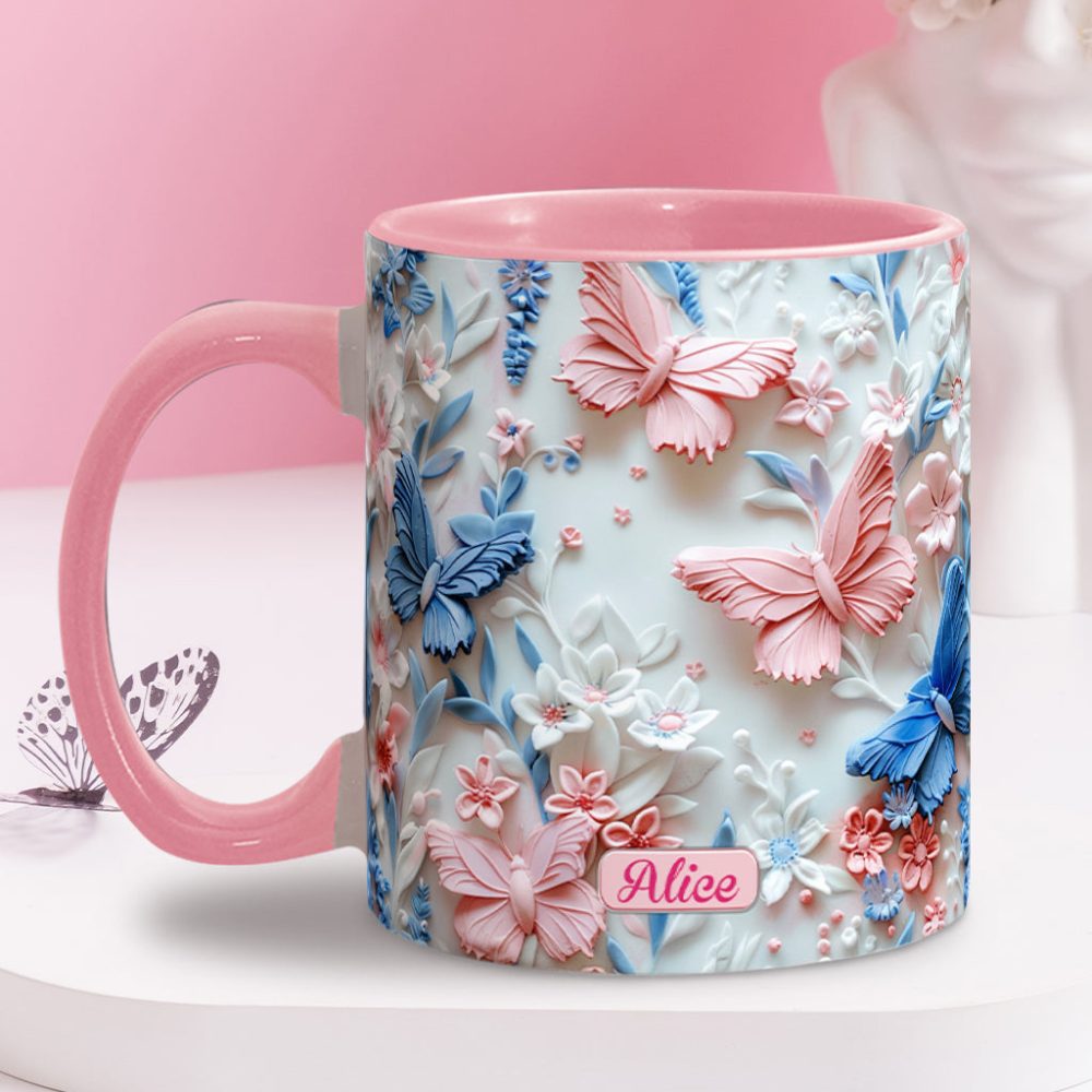 Personalize Blue & Pink Butterflies Accent Mug - Image 11