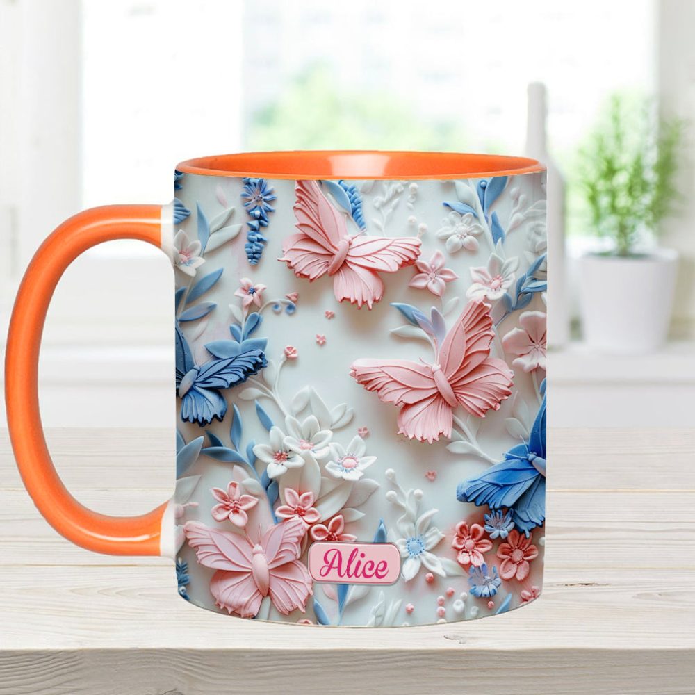 Personalize Blue & Pink Butterflies Accent Mug - Image 4