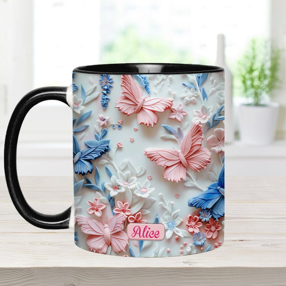 Personalize Blue & Pink Butterflies Accent Mug - Image 5