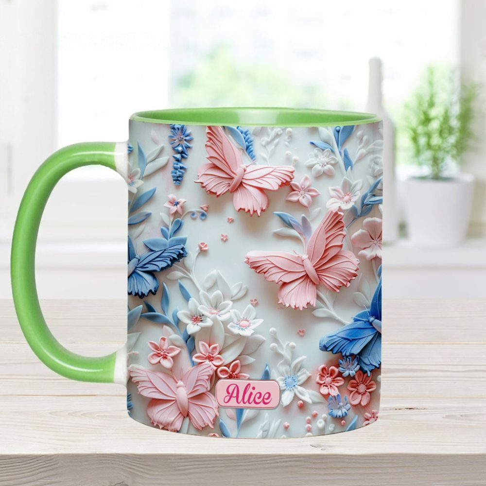 Personalize Blue & Pink Butterflies Accent Mug - Image 2
