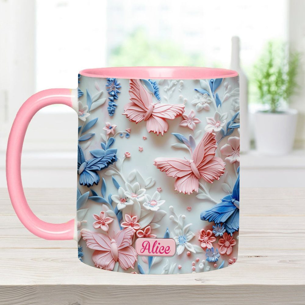 Personalize Blue & Pink Butterflies Accent Mug - Image 7