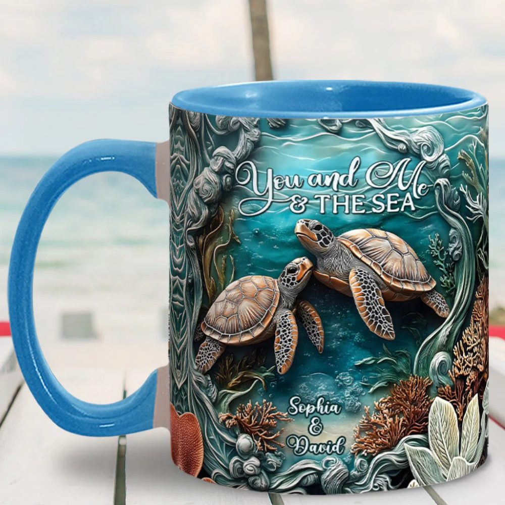 You And Me And The Sea, Personalized Turtle Accent Mug