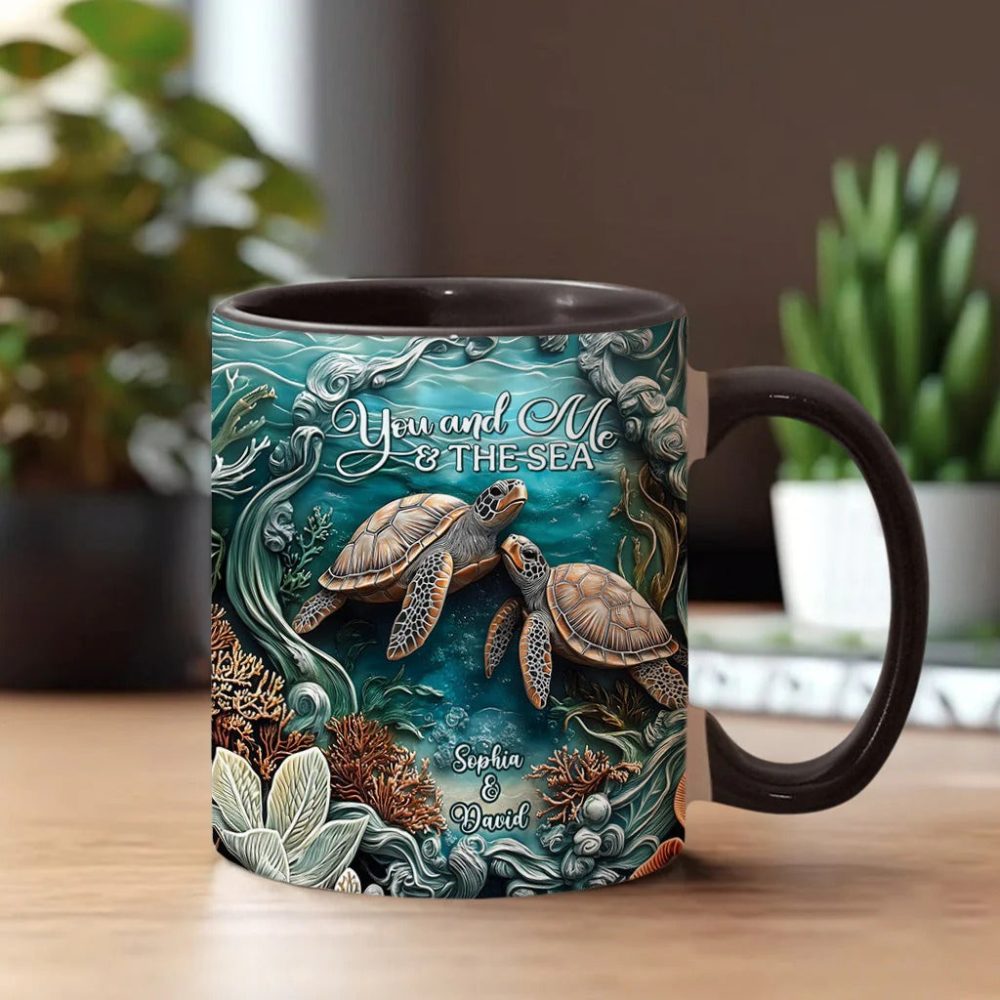 You And Me And The Sea, Personalized Turtle Accent Mug - Image 2