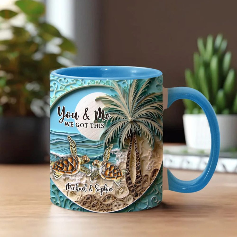 Beach Scene Turle Couple, Personalized Accent Mug - Image 2